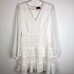 DO+BE White Long Sleeve Mini Dress with Swiss Dots Medium